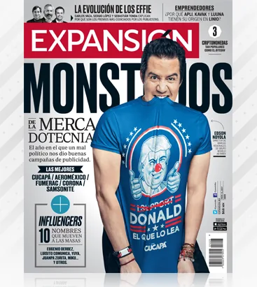 Portada de la revista Expansión, edición Monstruos de la Mercadotecnia 2017, con Edson Noyola en la cubierta